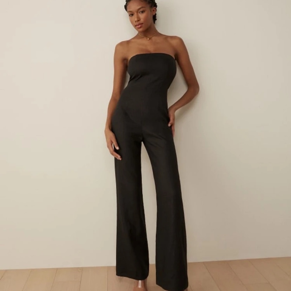 NWT Reformation Black Linen Jude Jumpsuit